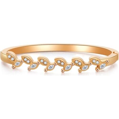 ORNAPEADIA Exquisite Jewelry for Women Gold Bracelet for Girls Leaf Shaped Bangles with Charm Wholesale Cuff Bracelets