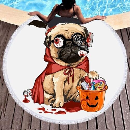 Cute Sand Dog Polar Bear Mother And Child Digital Print Bath Towel 3D Animal Microfiber Round Fringed Beach Towels