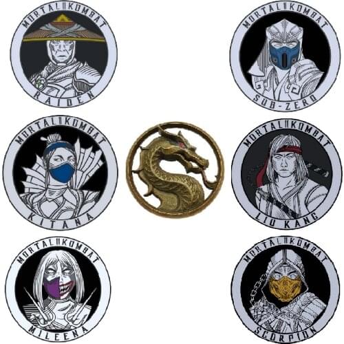 Game Mortal Kombat Metal Badges Delicate Sub Zero MILEENA SCORPION DRAGON KITANA RAIDEN LIU KANG Broochs Cosplay Props