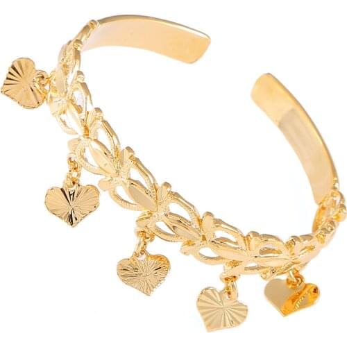 Fashion Gold Color Lovely Children Kid Boy Girl Baby Heart Bangle Charm Jewelry