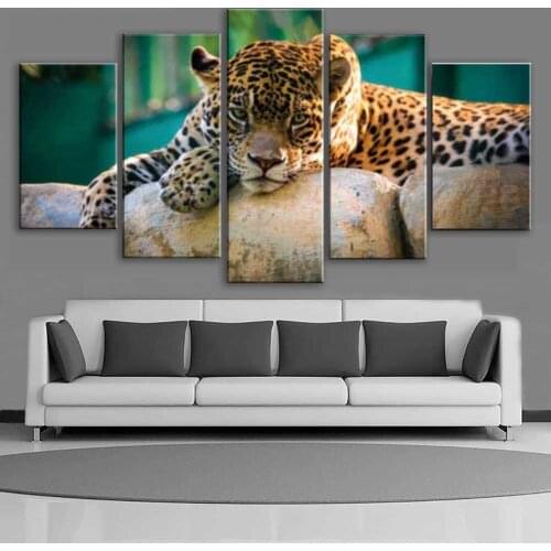 Framework Modern HD Printed Painting 5 Panel Animal Leopards Modular Posters Home Decor Tableau Wall Art Pictures Canvas Prints
