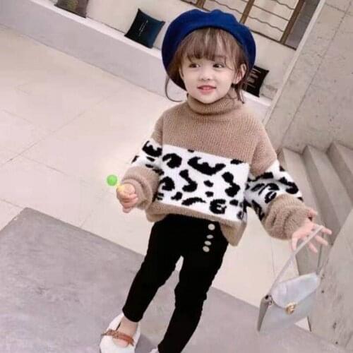 New Knitting Winter Spring Autumn Sweater Turtleneck Warm Kids Girl Plus Velvet Thicken Outfits Baby Boutique Toddler Children