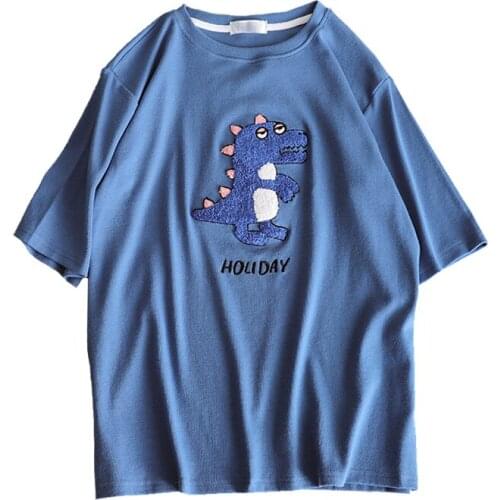 Zuolunouba 2020 New Arrival Casual Summer Short Sleeve Cartoon Dinosaur T Shirt Women O-neck Lovely Tops Tees