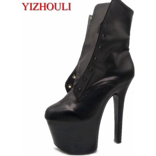 New 17 cm high heel matte black stage ankle boots, nightclub pole dancer low tube, dancing shoes