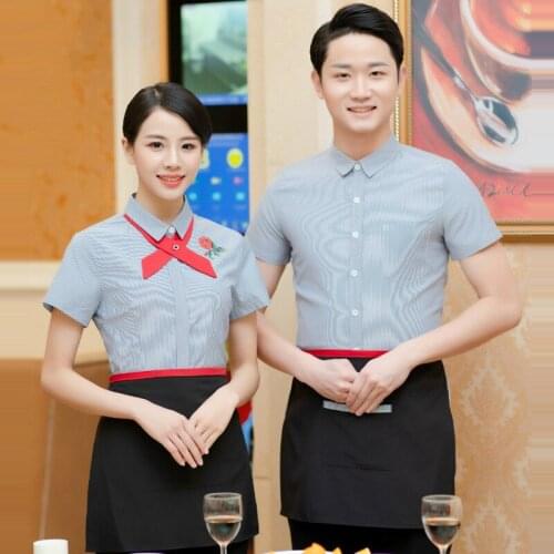 Hotels Waitress Women Work Clothes Summer Men Short-sleeved Coffee Shop Uniform Shirt Waiter Catering Overalls Jacket H2221