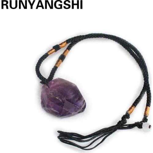 Natural Amethyst Stone Pendant Necklace ornaments Purple crystal quartz Raw color plated Charm healing Finding