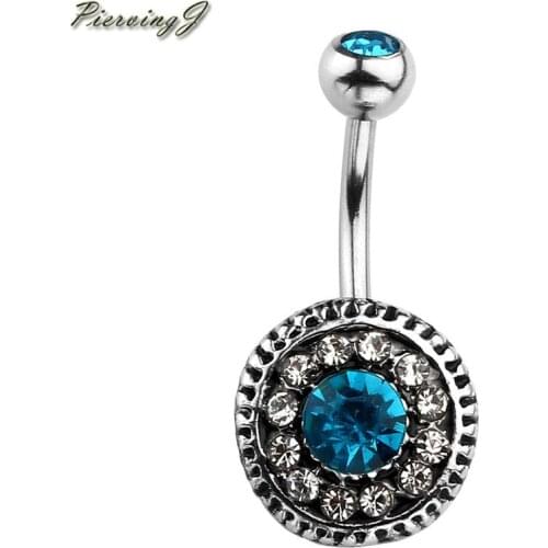 PiercingJ 1pcs Belly Piercing 14G Stainless Steel Crystal Shield Barbell Belly Navel Ring Bar Piercing for women jewelry