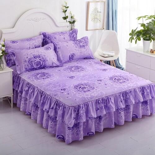 Hot Fashion Nordic Romantic Floral Pattern Polyester Ruffled Bedspread Bed Skirt Queen Sheets Home Decor Home Textiles