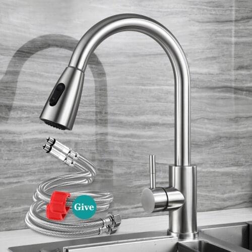 QDRR Brushed Nickel Kitchen Faucet Single Hole Pull Out Spout Kitchen Sink Mixer Tap Stream Sprayer Head Chrome/Black Mixer Tap