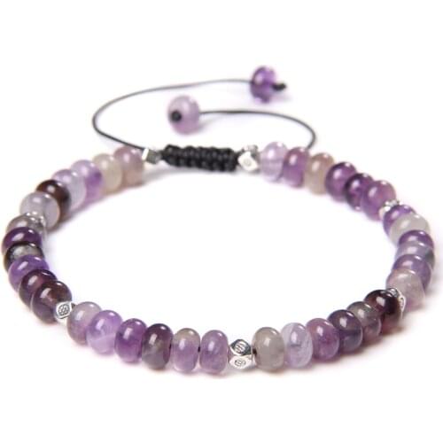 Rondella Amethyst Bracelets Women Reiki Natural Stone Beads Bangle Men Black Rope Adjustable Silver Color Craft Charm Pulsera