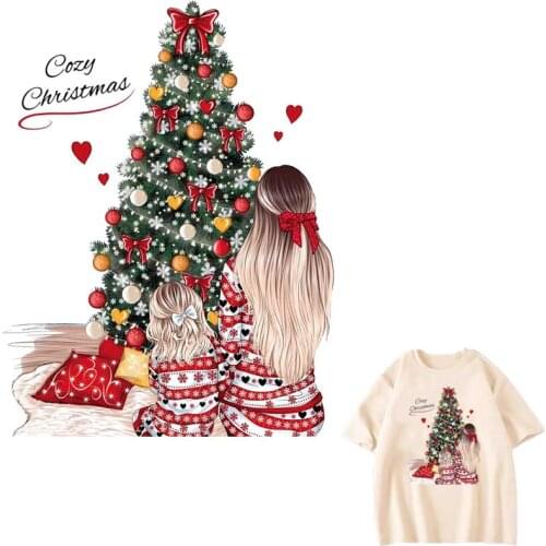 Christmas Mom And Girl Patches For Clothing DIY Washable T-Shirts Thermal Stickers Merry Christmas Iron-On Transfer Applique