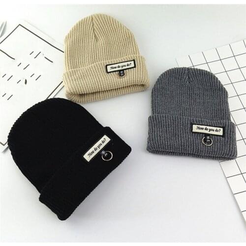 Unisex Beanies Knitted Hat Solid Color Letter Label Woolen Hat Outdoor Warm Girls Winter Hats How Do You Do Fashion Beanies