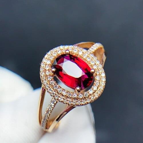 T402 Rubillite Ring Fine Jewelry 18 K Gold Natural Rubi Tourmaline 1.2ct Gemstone Diamond Gift Female Rings for Women Fine Ring