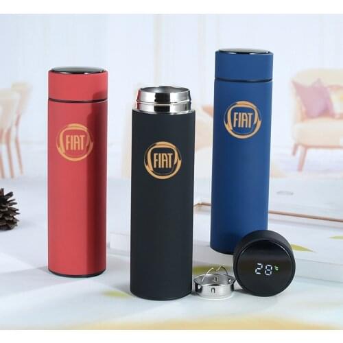 500ML Thermos Mug With LED Temperature Display Car Stainless Steel Water Cup Holder Custom Logo Tea Cup For FIAT 500 Tipo Panda