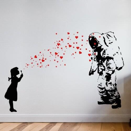 Wall Decal ASTRONAUT & HEART BUBBLE Girl, Banksy Astronauts Daughter Wall Sticker, Banksy-Style Street Art Interior Design 2138