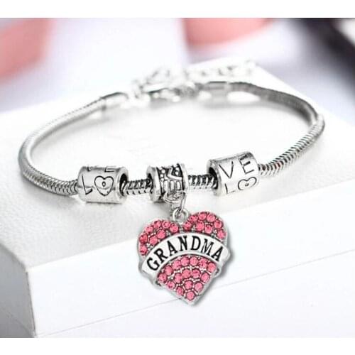 YLWHJJ brand White rhinestones Bracelet For Women Crystal Heart Pendant Chain Charm GRANDMA LOVE fashion jewelry Gift wholesale