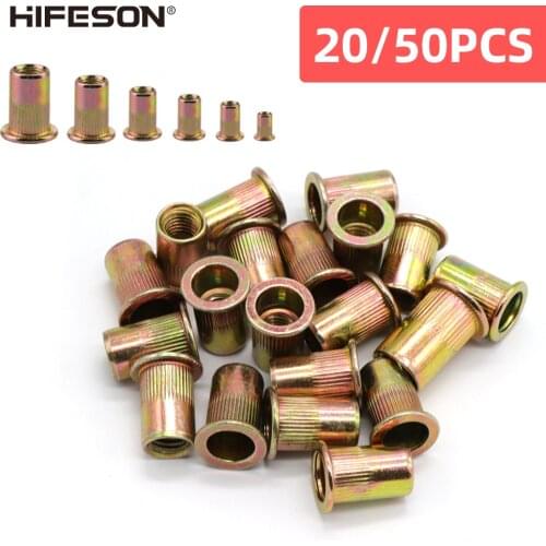 20/50pcs M3 M4 M5 M6 M8 M10 M12 Rivet Nuts Flat Head Threaded Insert Nutsert Cap for Riveter Nut Gun Zinc Plated Carbon Steel