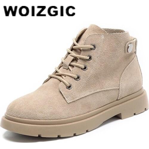 DONGNANFENG Womens Ladies Female Suede Genuine Leather Shoes Boots Platform Ankle Lace Up Fur Plush Autumn Spring Retro Winter