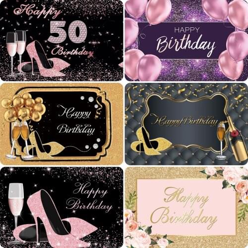 Women Adults Birthday Party Backdrop Fabulous 30 40 50th Celebration high-heeled Rose Gold Glittering Photo Background Banner
