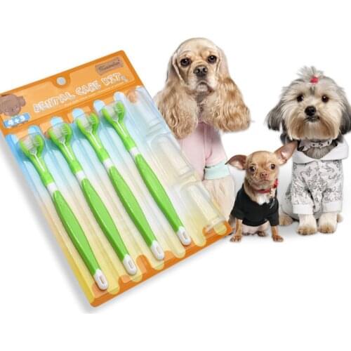 Pet Toothbrush KIT Three-Head Teeth Multi-angle Brushing Oral Cleaning Care To Remove Bad Breath Dog Cat Home Toothbrush