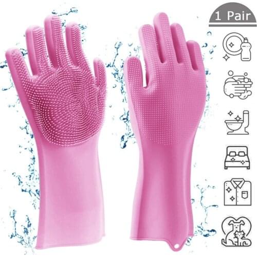 1 Pair Silicone Dishwashing Gloves Magic Reusable Dishwashing Cleaning Gloves Rubber Dish Washing Glove Kitchen Clean Tool