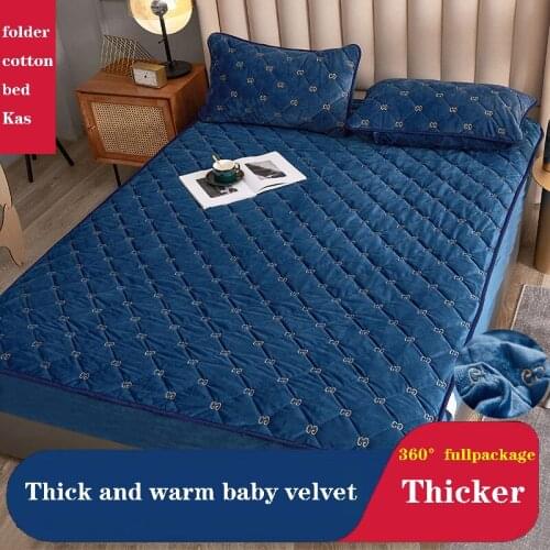 1pcs Brand New Bed Linen Coral Velvet Mattress Protection Cover Bedspread Solid Color Seam Thickening Protection Cover Bedding