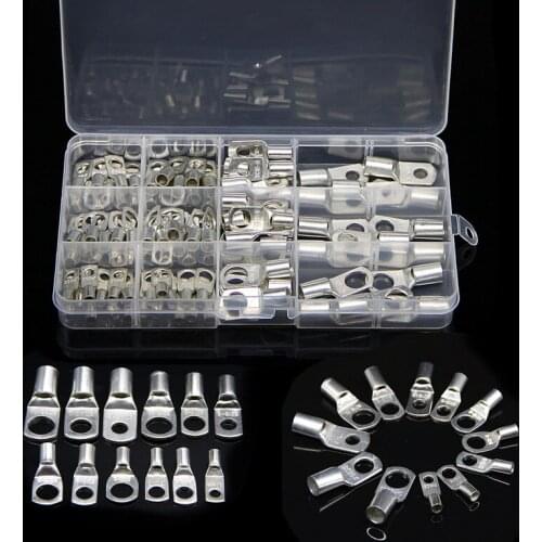 100/60Pcs Tinned Copper Cable lugs SC Bare Crimp Terminals Lugs Battery Terminals Wire Connector Suit SC10-6 SC16-8 SC25-8