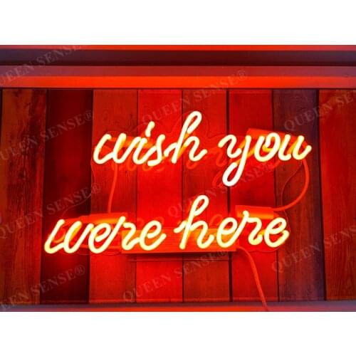 14“ Wish You Were Here Red Acrylic Custom Neon Light Lamp Sign Beer Bar Real Glass Decorate Home Wall Room Windows Tube Artwork