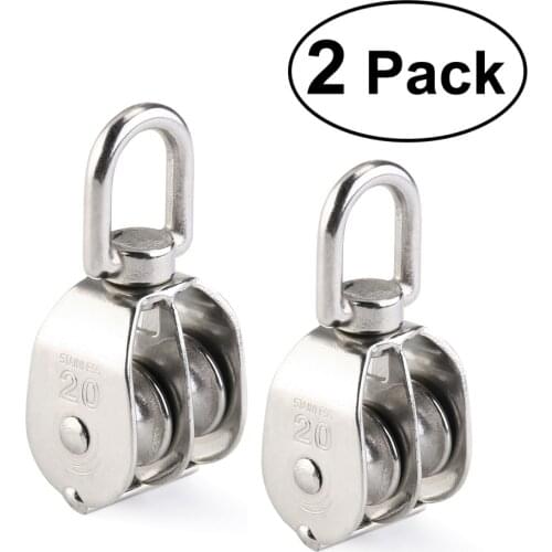 2pcs WINOMO 304 Stainless Steel Swivel Pulley 20mm Rigging Hardware Wire Rope Crane Pulley Block Hanging Wire Towing Wheel