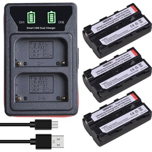 3 Pcs NP-F550 NP-F330 NP-F530 NP-F570 NP-F730 Battery + LED Dual USB Charger with type-C port for Sony CCD-TR315 CCD-TR555 TRV58