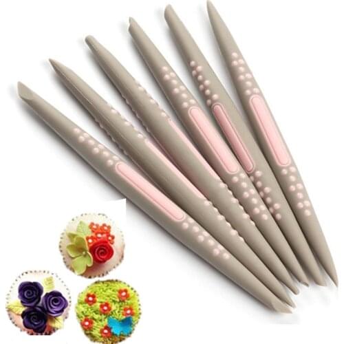 6 Pcs/Set Silicone Fondant Cake Decorating Flower Modelling Pen Sugarcraft Flower Modelling Tools Cake Sculpture Clay Mold