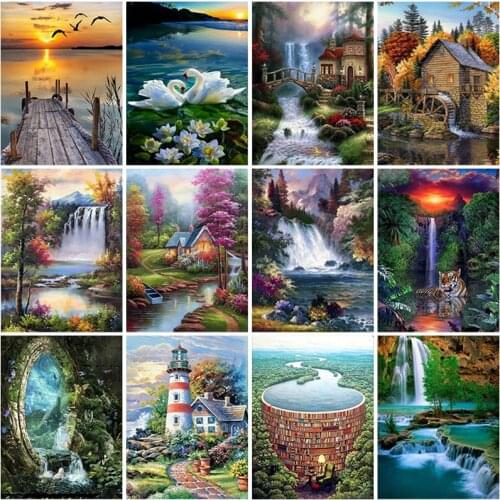 Diy 5D Diamond Painting Waterfall Diamond Embroidery Cross Stitch Landscape Full Round Mosaic Rhinestone Picture Home Decor Gift