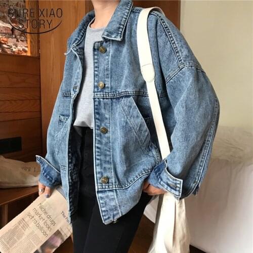 Basic Jackets Women Vintage Simple Autumn Chic Denim Korean College Style Jacket Stylish Turn-down Collar Ladies Outwear 16759