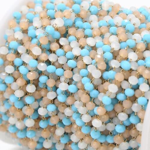 Mixed color Golden Chains, stainless steel link Chains with 3.5mm glass Balls for Necklace Jewelry Accessories DIY Making