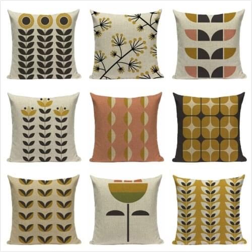 Illustration Cushion Cover Striped Lattice Pillow Cases Linen Car Decorative Pillowcase Large Floor Sofa Home Throw Pillowcase