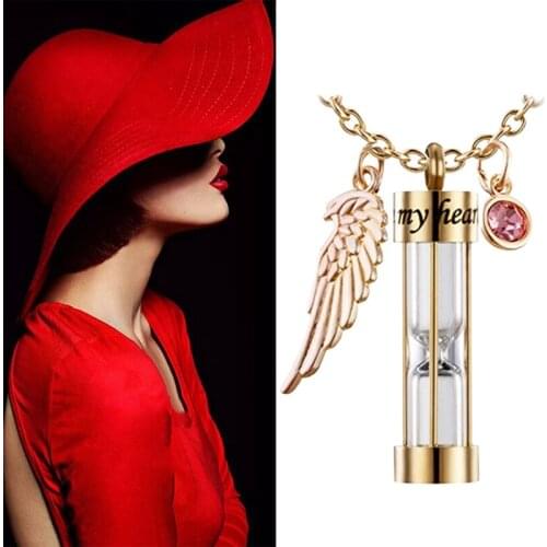 Cylinder Cremation Urn Necklace for Ashes Memorial Keepsake Pendant with Angel Wing Stainless Steel Remembrance Jewelry