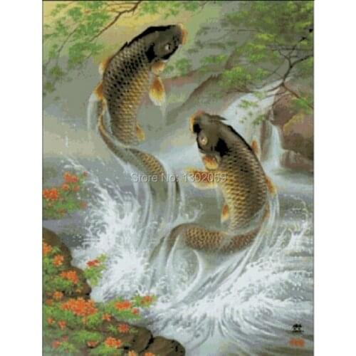 Two Carp In Water Needlework Embroidery Cross Stitch Kit Factory Sale