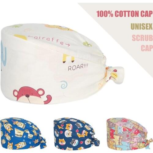Fashion Surgery Caps Cotton Adjustable Pet Health Scrubs Cap Nurse Uniform Accessories Anime Printing Pet Working Nursing Hat