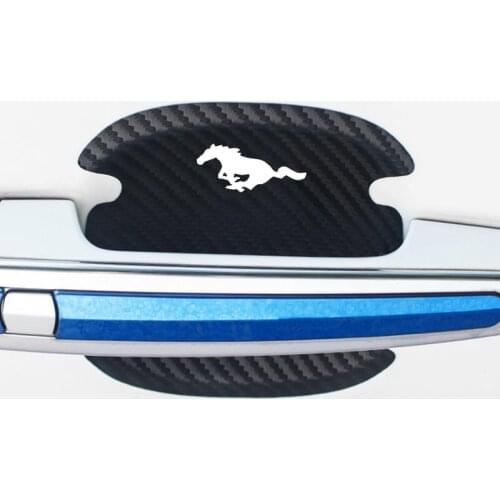 4 Pcs 2015-2020 Ford Mustang GT SHELBY Door Bowl Sticker Car Carbon Fiber Pattern Door Bowl Film Leather Handle Sticker