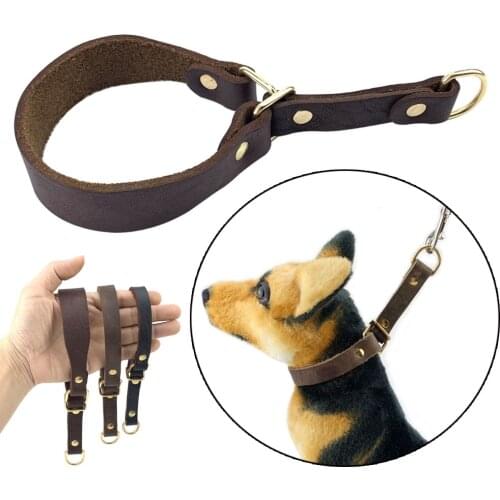 Cow Leather Pinch Dog Collar For Pet Puppy Collar Leather Neck Pug Gold Retriever Husky Corgi Terrier Pomeranian Dog Necklace
