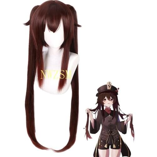 Hu Tao Brown Ponytails Wig Cosplay Costume Heat Resistant Synthetic Hair Game Genshin Impact Hutao Women Long Wigs