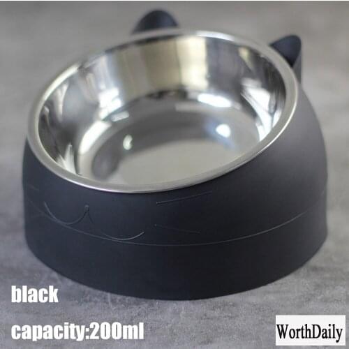 Durable Cat Dog Bowl to Protect the Cervical Spine 15 Degree Oblique Mouth Pet Stainless Steel Food Bowl Pet Cat Supplies
