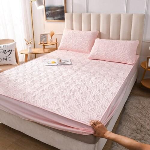 Bed Sheet Single Piece Cotton Quilted Simmons Protective Cover Solid Color Thick Non-slip Mattress Bedspread