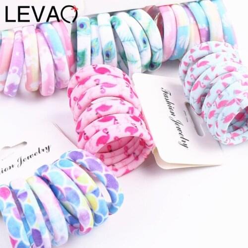 LEVAO 6PCS Girls Candy Color Cotton Hair Band Print Fashion Elastic Headband Hair Holder Rubber Band Hair Accessories Tie Gum