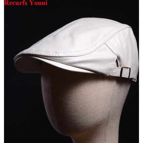 White Hats For Men Women Fashion Genuine Leather Thin Beret Hats Unisex Advance Hats Leisure Adjustable Forward Caps Male