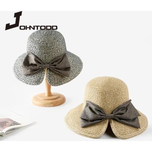 2021 New Fashion Summer Woman Sun Hats Big Wide Brim Bow Straw Hat Handmade Beach Straw Cap Ladies Outdoors Travel Sun Hat
