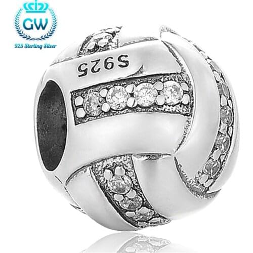 Sterling Silver Volleyball Charm Bracelet With Clear Stone European Bracelets For Women Jewelry GW Brand X385