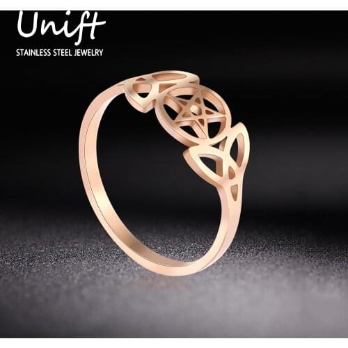 Unift Vintage Dainty Pentagram Hollow Out Off Stainless Steel Ring Ancient Amulet Fashion Lucky Jewelry Couples Love Bands