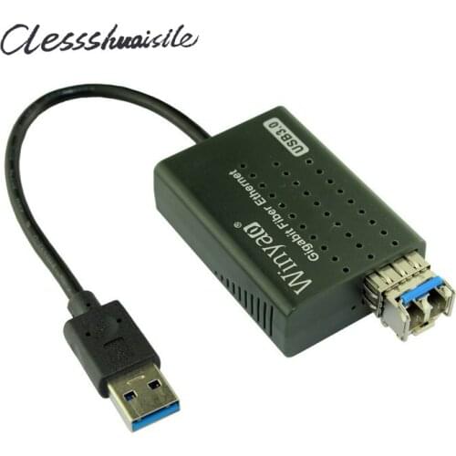 USB 3.0 to 1000Mbps Gigabit Ethernet LAN Fiber Optical Network Card Realtek RTL8153 with SFP Optical Module Black
