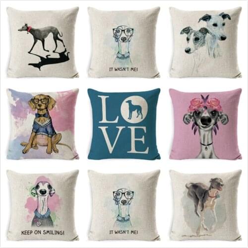 Dog Animal Cushion Cover Pillow Case 45*45 Vintage Dog Cotton Pillow Cover Sofa Waist Throw Cushion Case Home Car Decor
